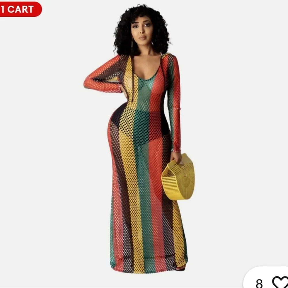 Multicolor Striped Mesh Maxi Dress Sz XXL NWOT - Picture 3 of 6